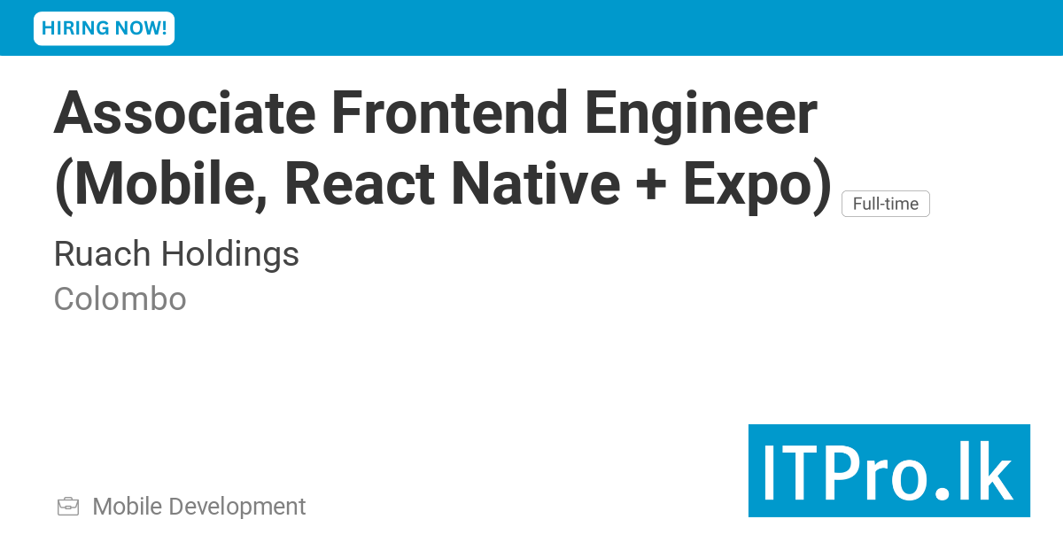 Associate Frontend Engineer (Mobile, React Native + Expo) at Ruach ...