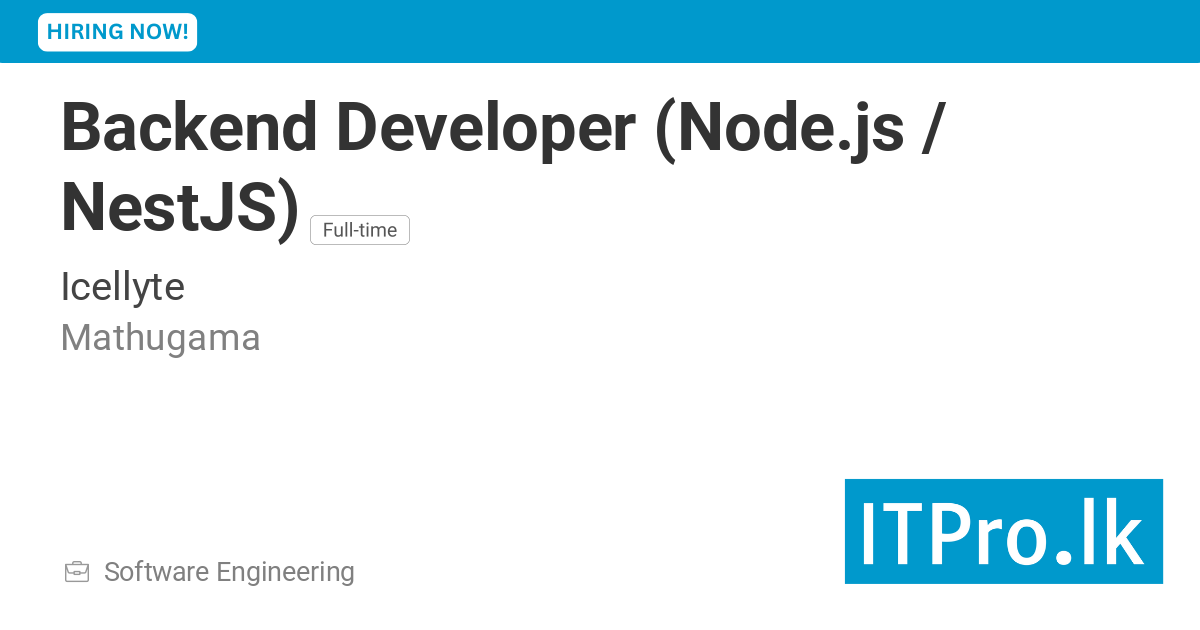 11096 nestjs jobs in india: latest nestjs jobs... Backend Developer (Node.js / NestJS) at Icellyte - Mathugama, Sri Lanka ...