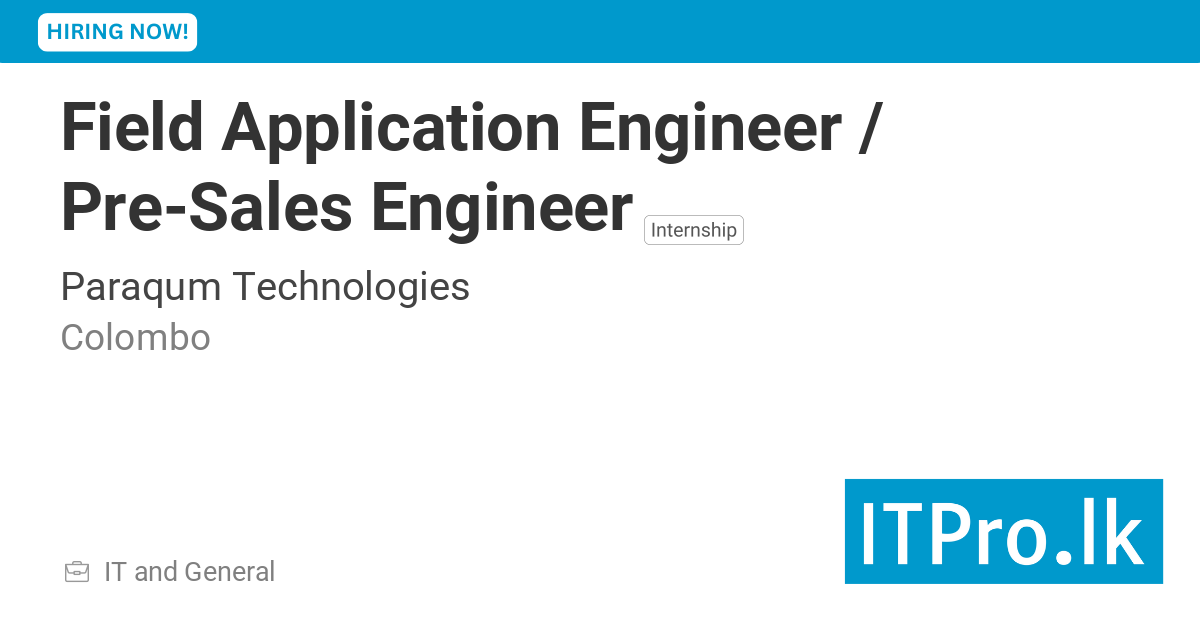 Field Application Engineer / Pre-Sales Engineer at Paraqum Technologies ...