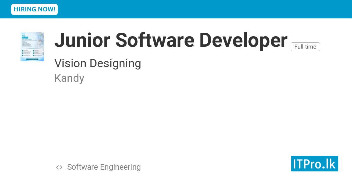 Mobile Software Development Png Junior Software Developer at Vision Designing - Kandy, Sri Lanka | ITPro.lk