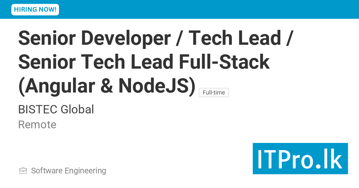 Senior Developer / Tech Lead / Senior Tech Lead Full-Stack (Angular ...