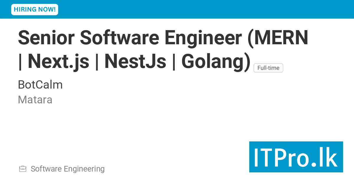 Senior Software Engineer (MERN | Next.js | NestJs | Golang) at BotCalm ...