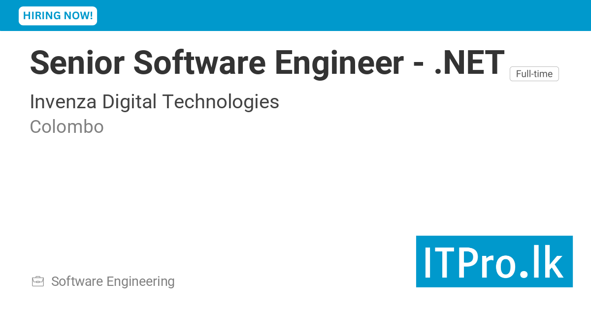 Senior Software Engineer - .NET at Invenza Digital Technologies ...