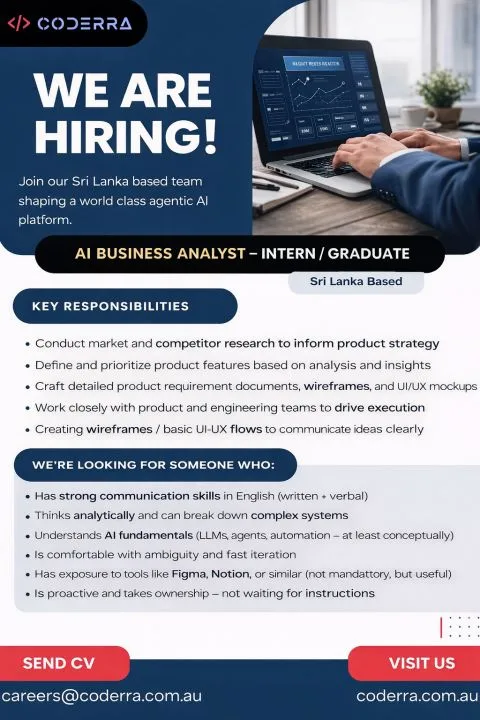Job poster for AI Business Analyst – Intern / Graduate