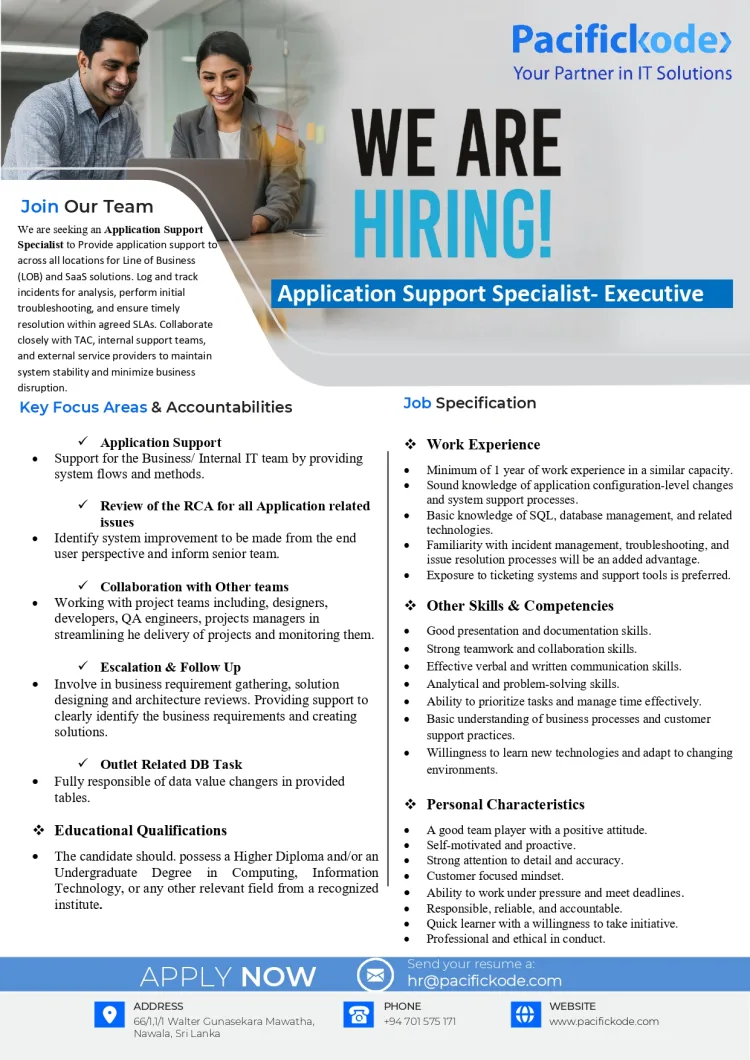 Job poster for Application Support Specialist- Executive
