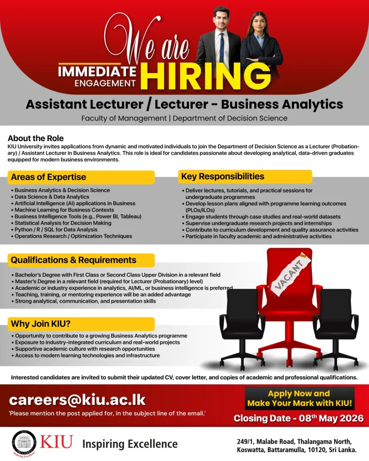 Job poster for Assistant Lecturer / Lecturer - Business Analytics
