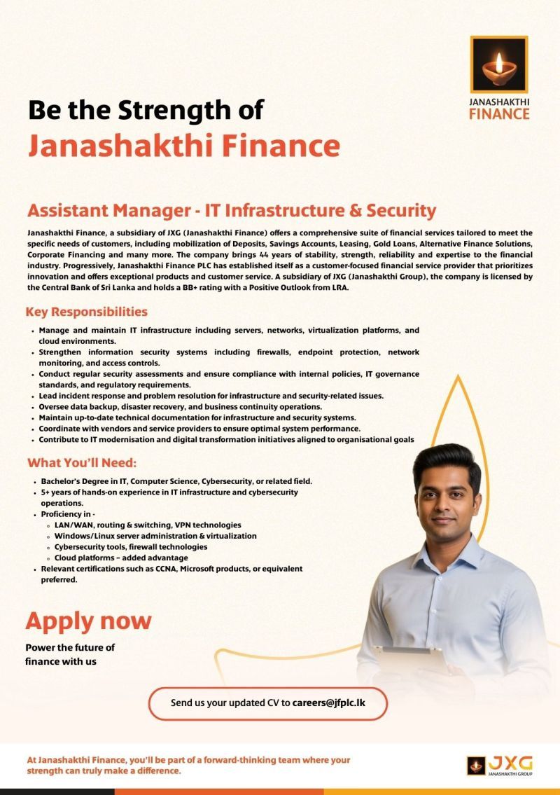 Assistant Manager IT Infrastructure & Security - ITPro.lk