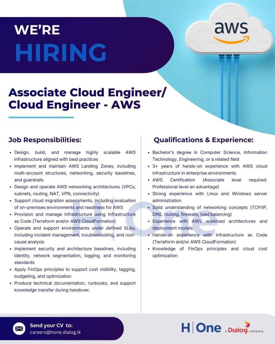 Associate Cloud Engineer / Cloud Engineer - AWS - ITPro.lk