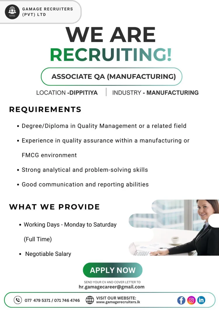 Job poster for Associate QA (Manufacturing)
