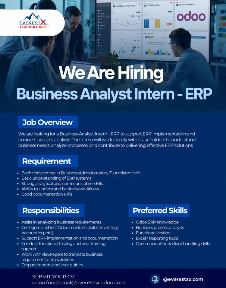 Job poster for Business Analyst Intern - ERP