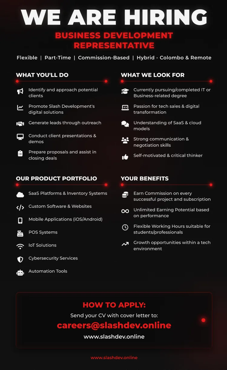 Job poster for Business Development Representative (Commission-Based)