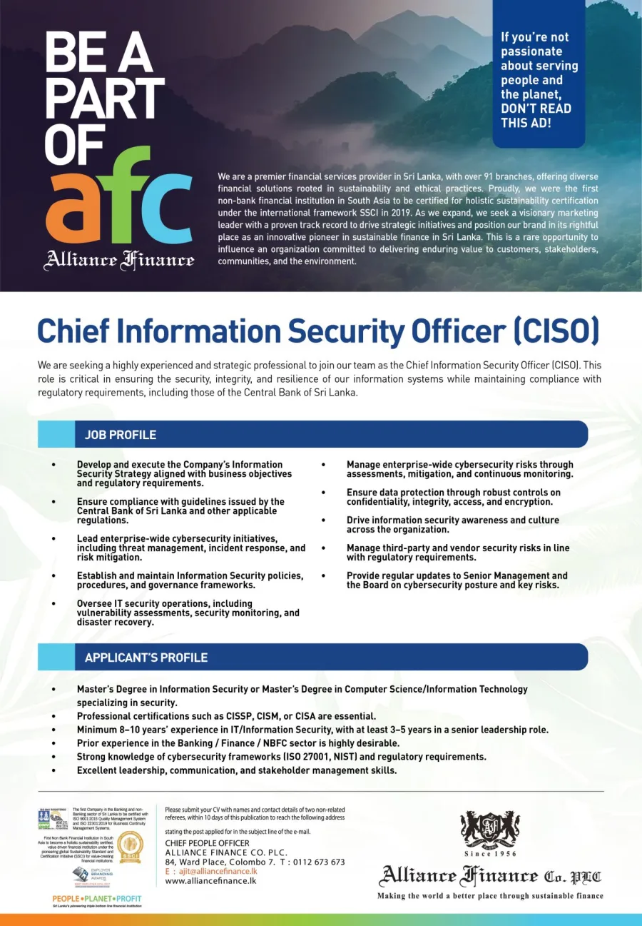 Job poster for Chief Information Security Officer (CISO)
