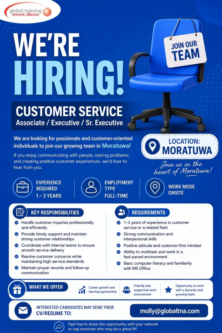 Job poster for Customer Service Associate/Executive