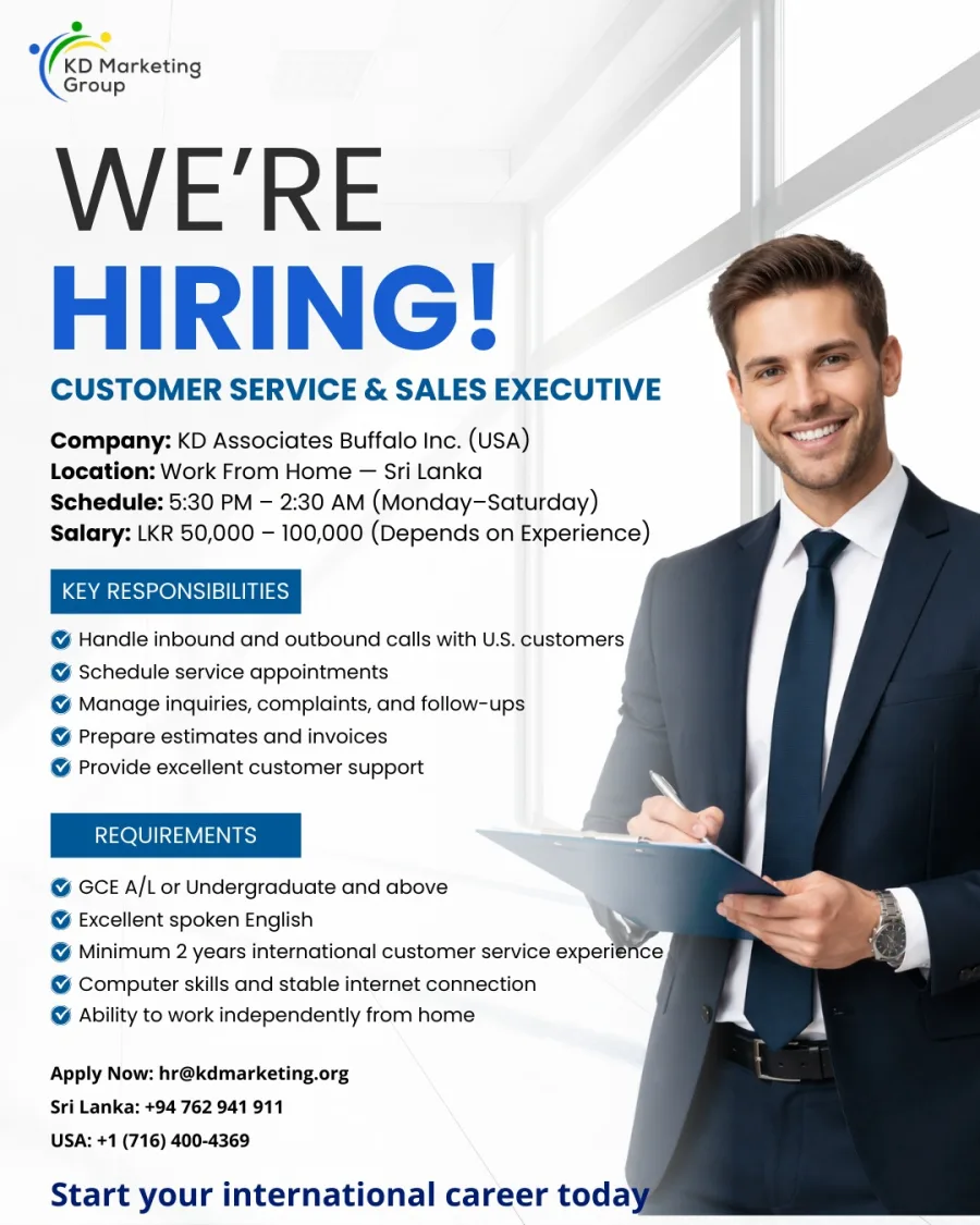 Job poster for Customer Service & Sales Executive (Remote — US Shift)