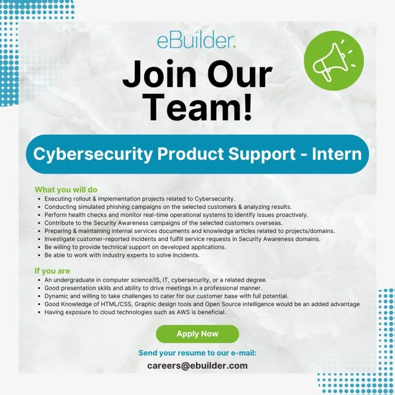 Job poster for Cybersecurity Product Support - Intern