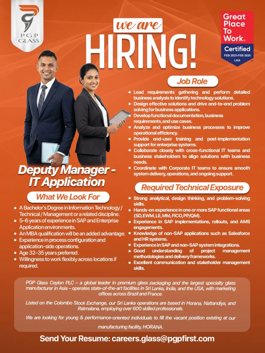 Job poster for Deputy Manager - IT Application