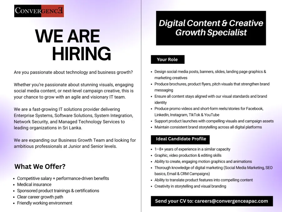 Job poster for Digital Content & Creative Growth Specialist