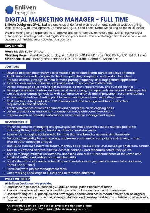Job poster for Digital Marketing Manager