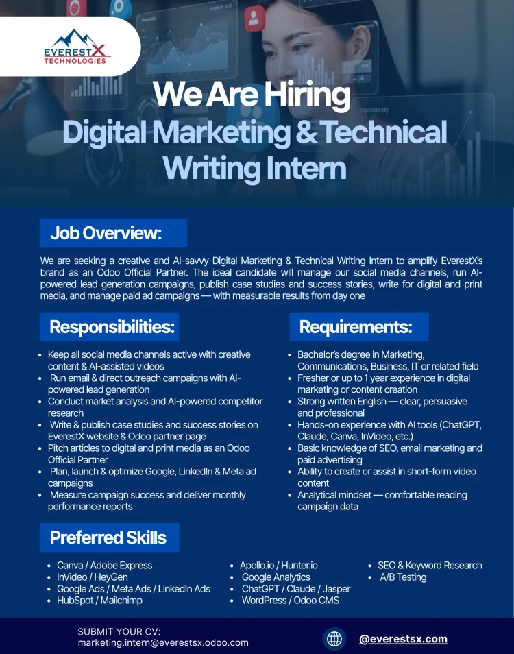 Job poster for Digital Marketing & Technical Writing - Intern