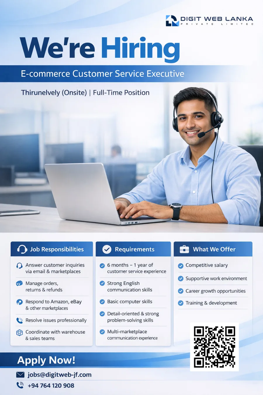 Job poster for E-commerce Customer Service Executive