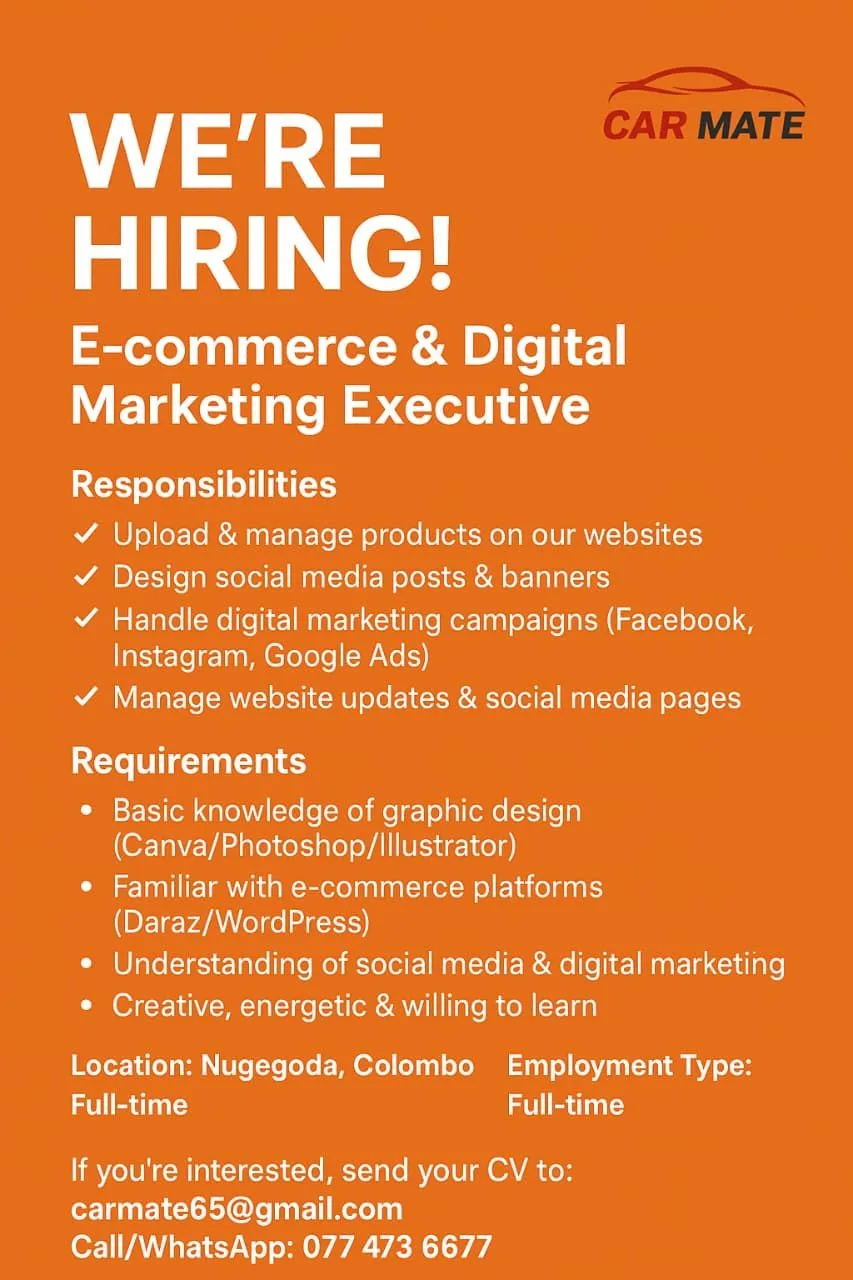 Job poster for E-commerce & Digital Marketing Executive