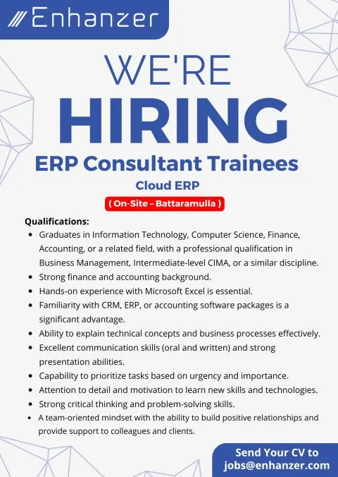 Job poster for ERP Consultant Trainees
