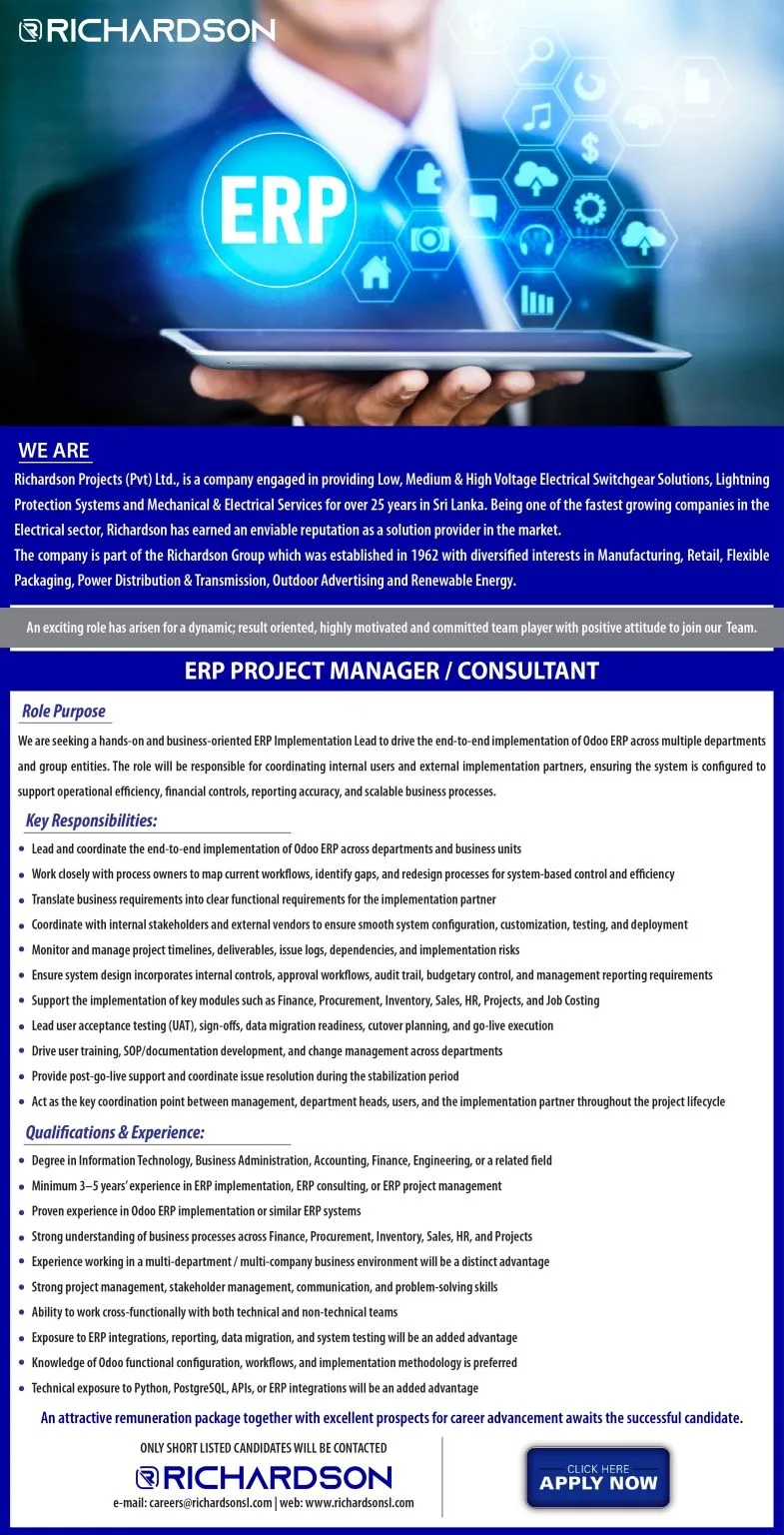Job poster for ERP Project Manager / Consultant
