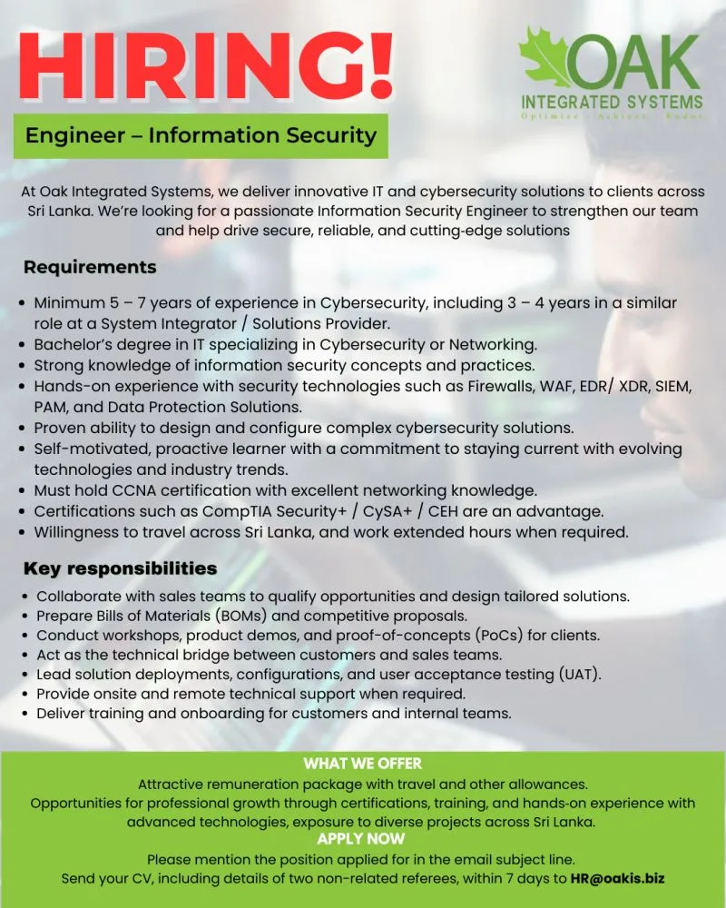 Job poster for Engineer - Information Security
