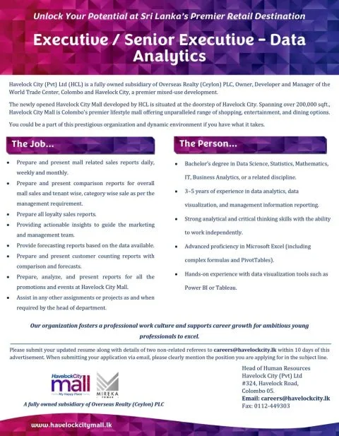 Job poster for Executive / Senior Executive - Data Analytics