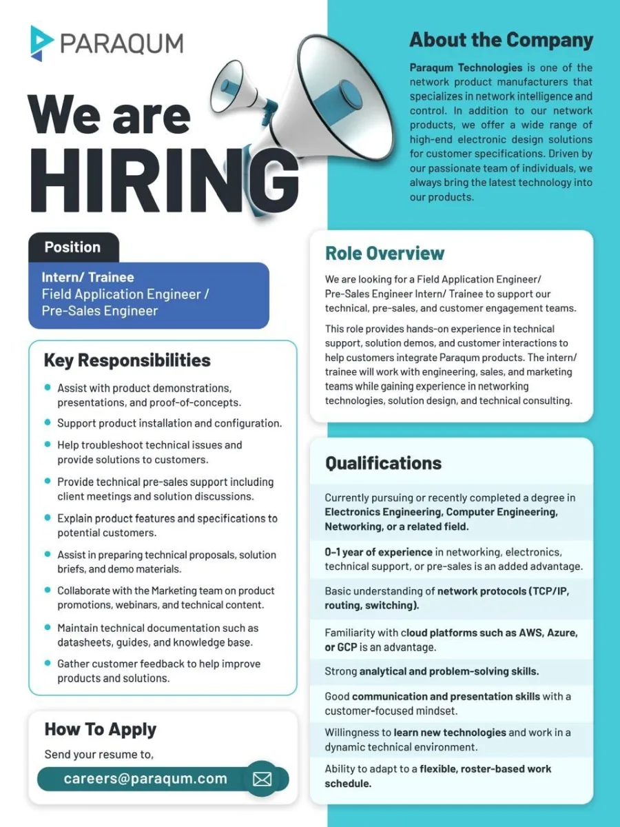Job poster for Field Application Engineer / Pre-Sales Engineer