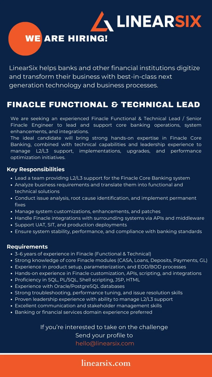Finacle Functional & Technical Lead - ITPro.lk