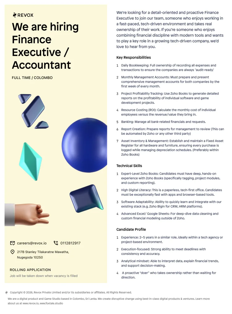 Job poster for Finance Executive / Accountant (In-house)