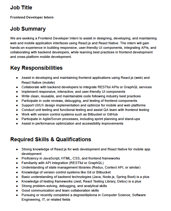 Frontend Developer Intern - ITPro.lk