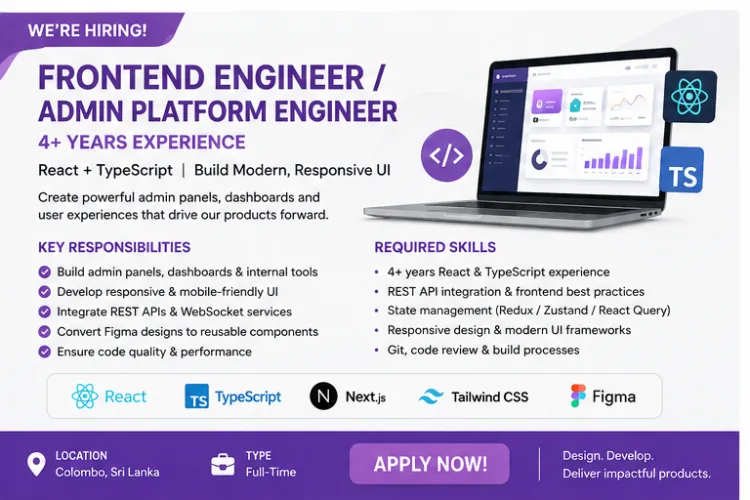 Job poster for Frontend Engineer / Admin Platform Engineer