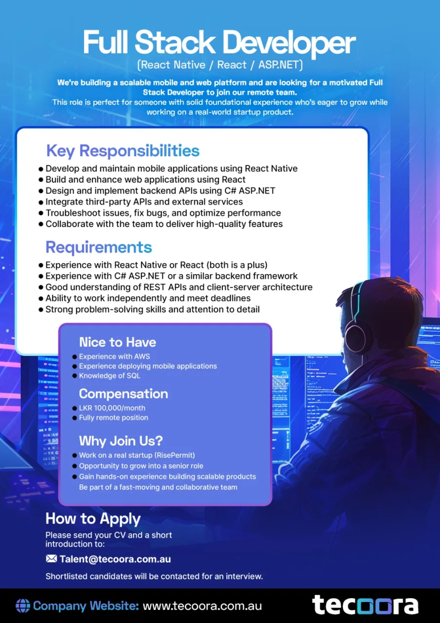 Job poster for Full Stack Developer