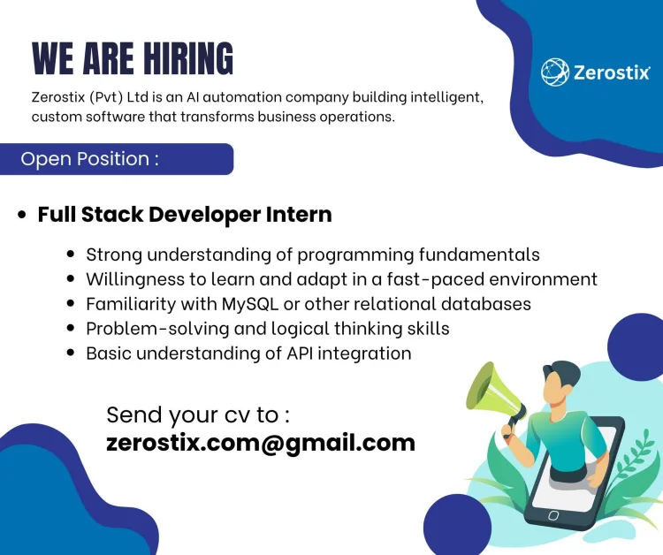 Job poster for Full Stack Developer Intern