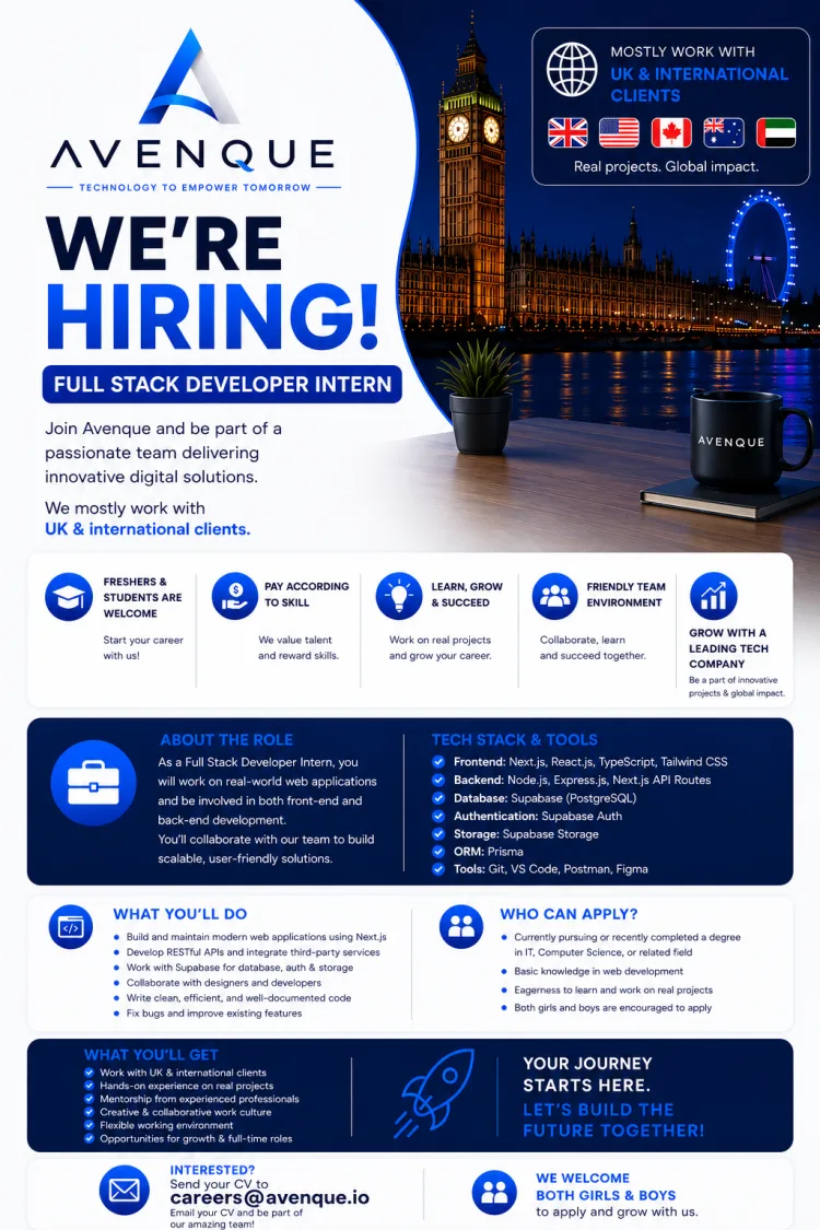 Job poster for Full Stack Developer Intern