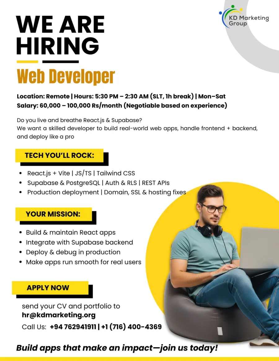 Job poster for Full Stack Developer (React.js & Supabase)