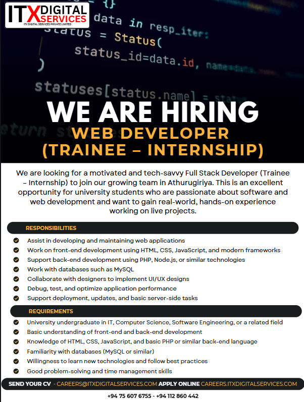 Full Stack Developer (Trainee Internship) - ITPro.lk