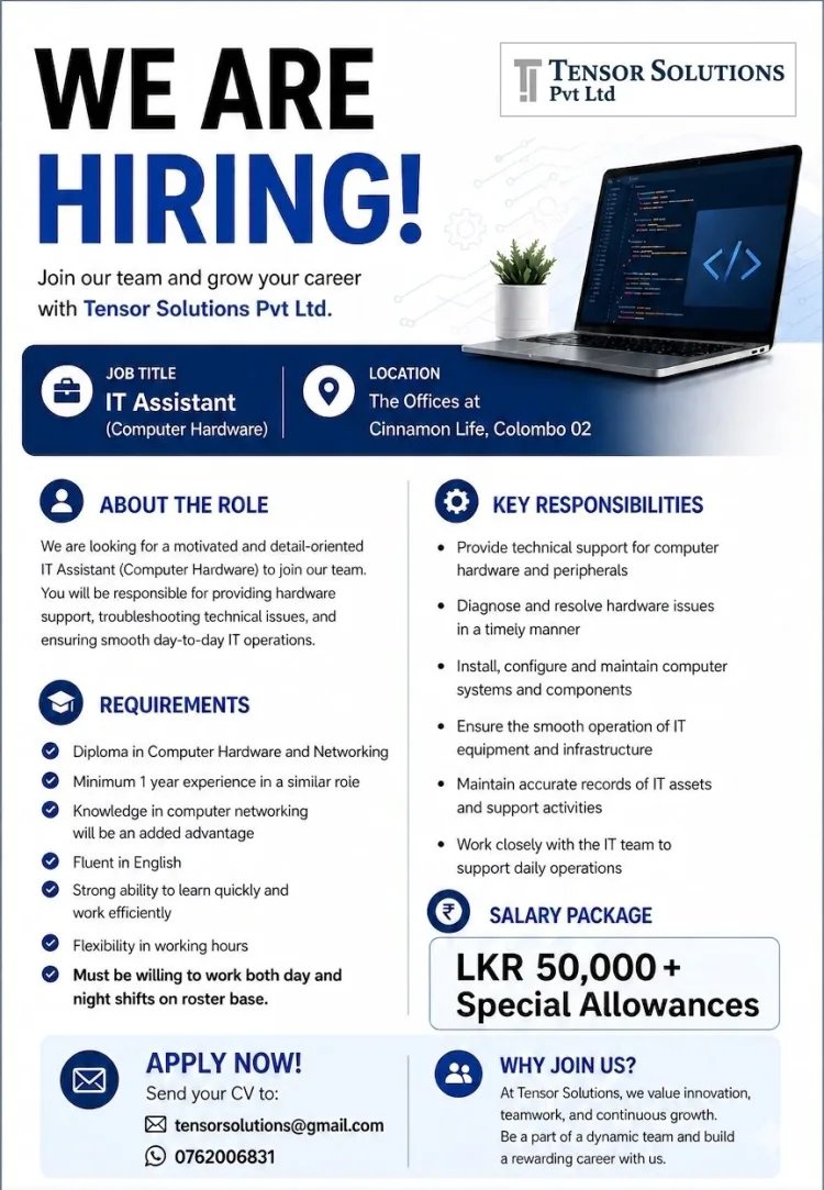 Job poster for IT Assistant (Computer Hardware)