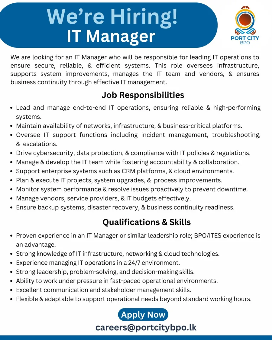 Job poster for IT Manager