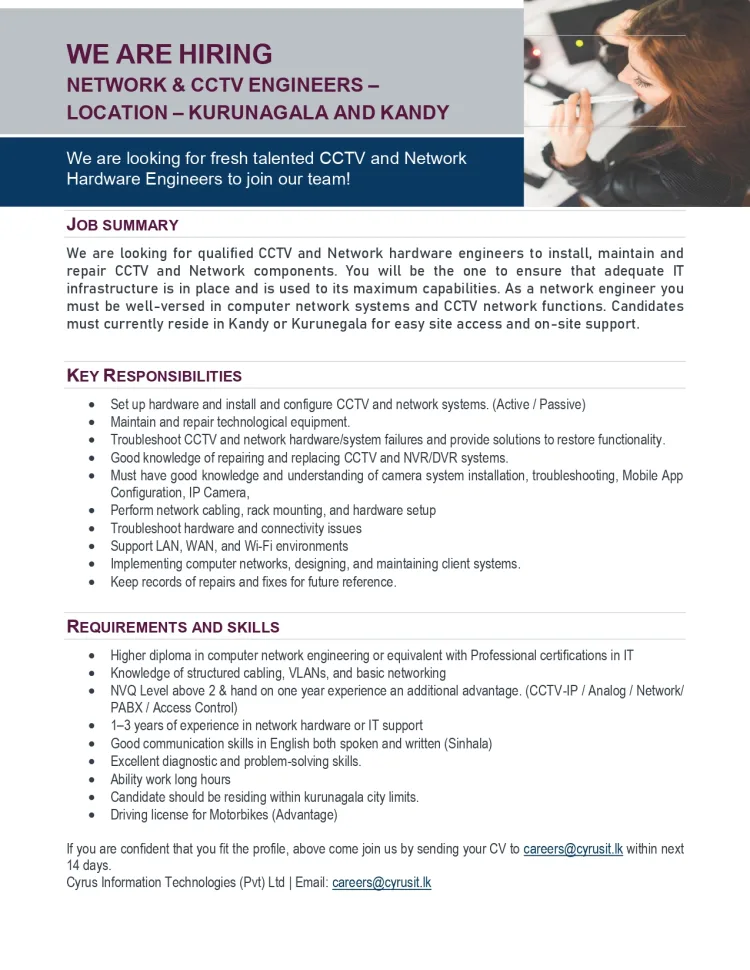 Job poster for IT Network and CCTV Engineers