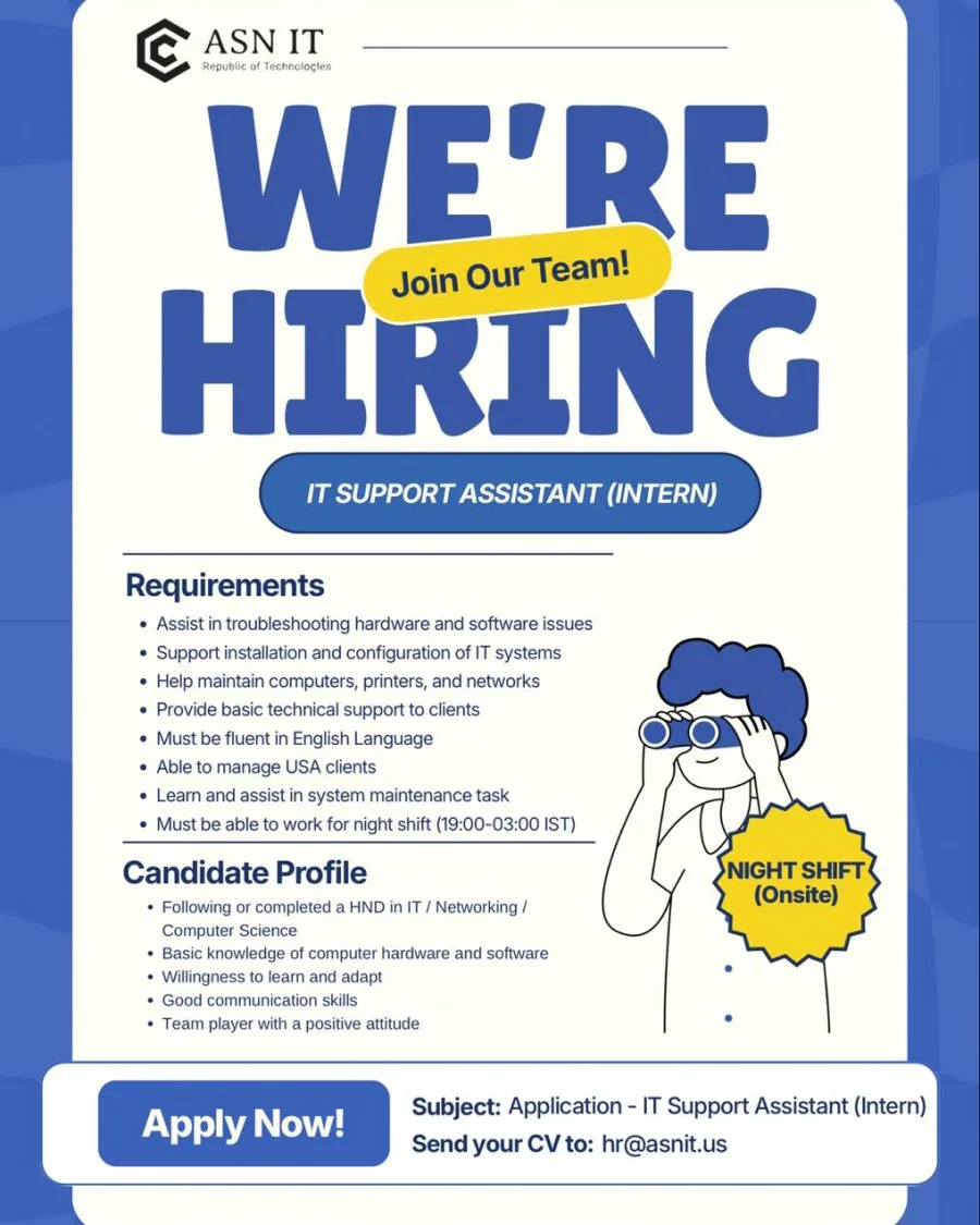 Job poster for IT Support Assistant (Intern)