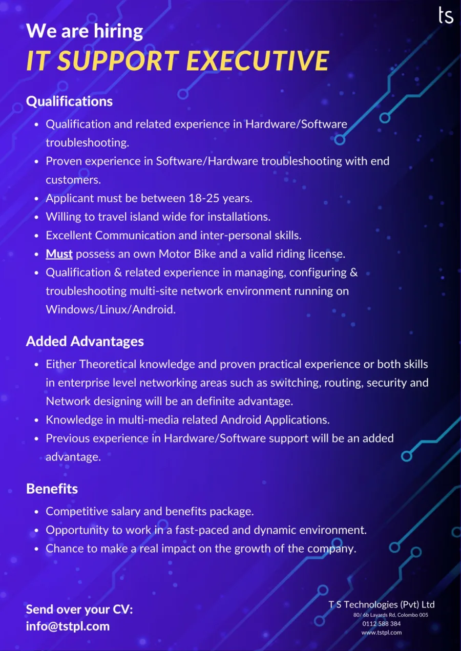 Job poster for IT Support Executive