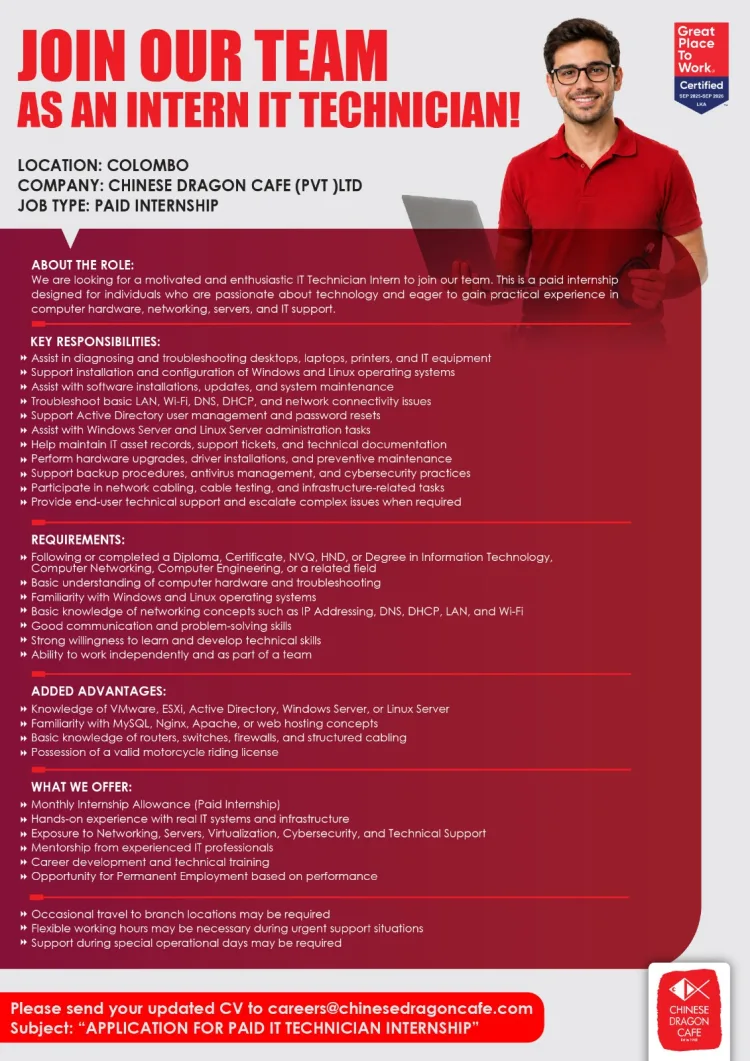 Job poster for IT Technician Intern