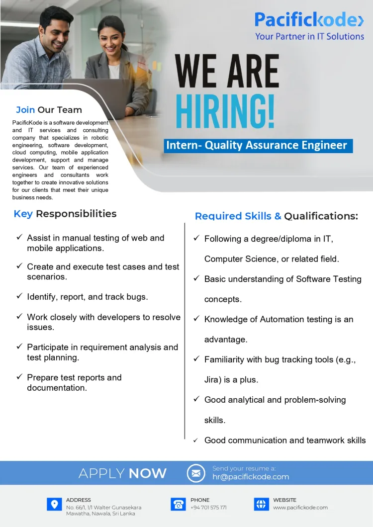 Job poster for Intern- Quality Assurance Engineer