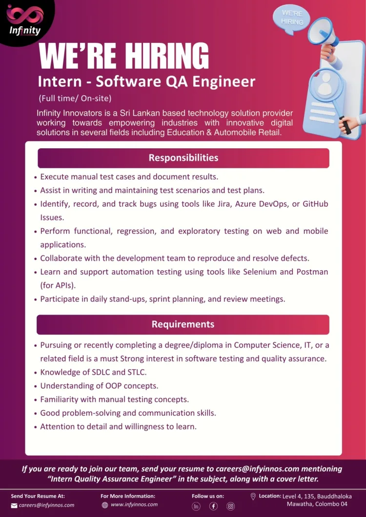 Job poster for Intern Quality Assurance Engineer