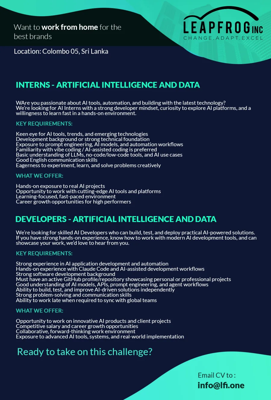Job poster for Interns and Developers - Artificial Intellgence