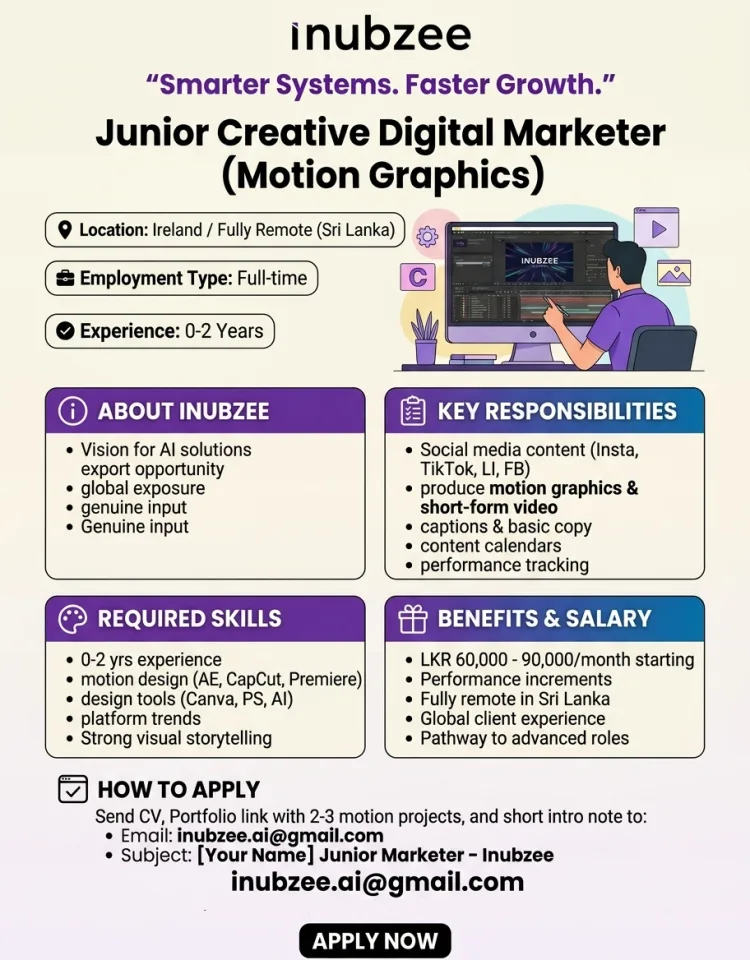 Job poster for Junior Creative Digital Marketer (Motion Graphics)