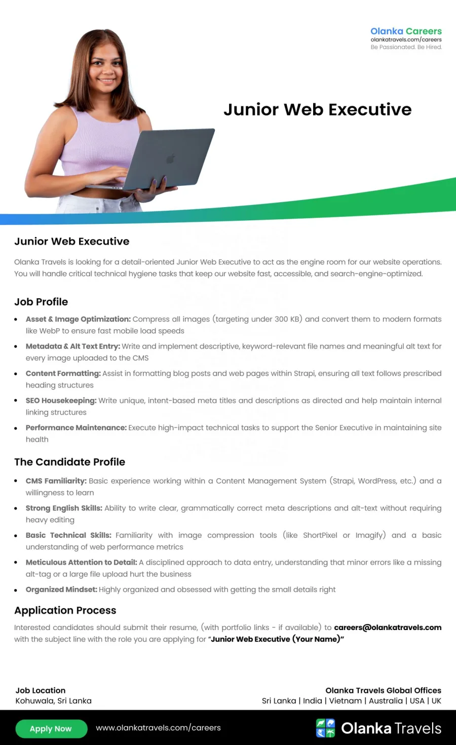 Job poster for Junior Web Executive